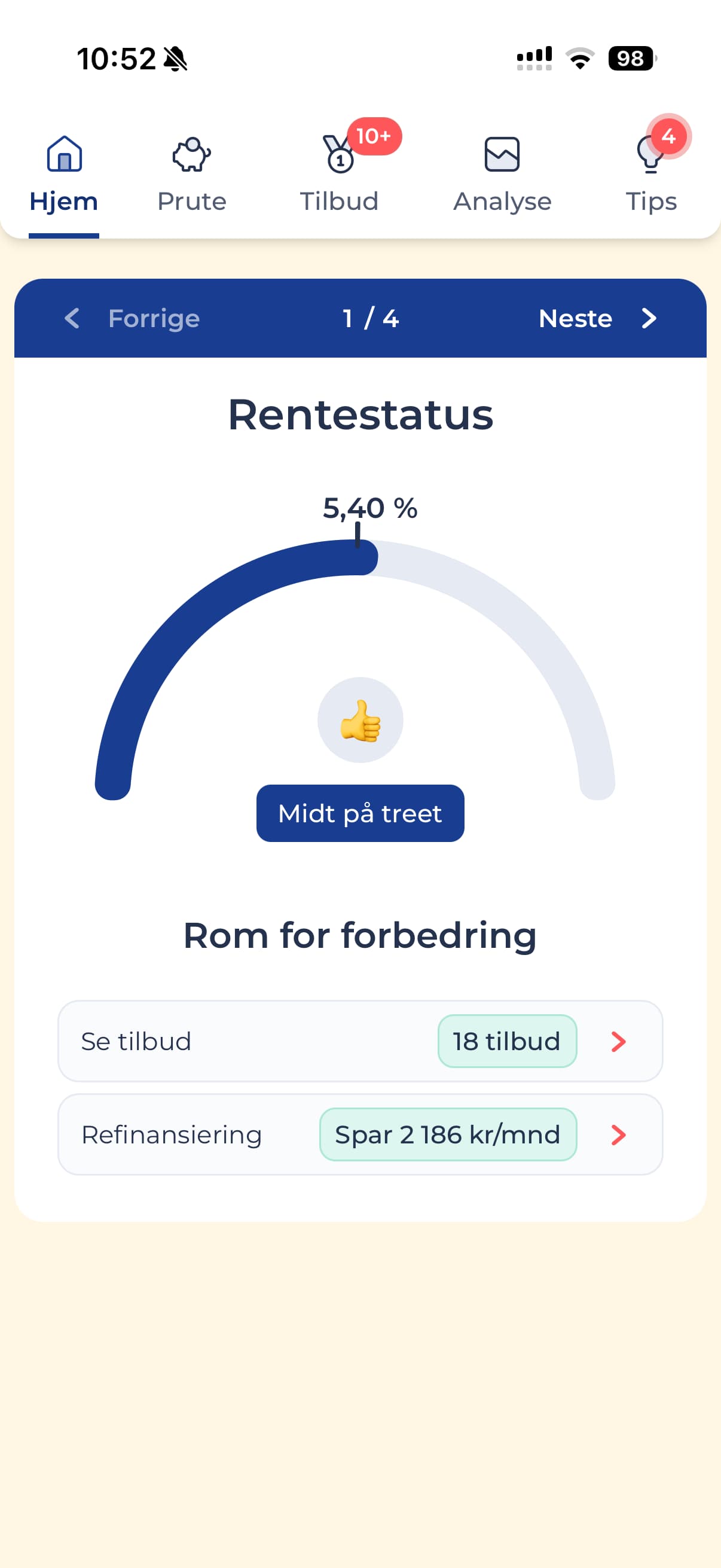 Smarttelefon med skjermbump fra Renteradar